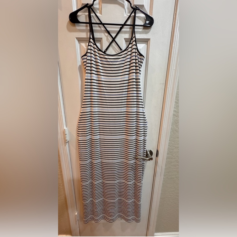 White House Black Market Black and White Striped Maxi Dress